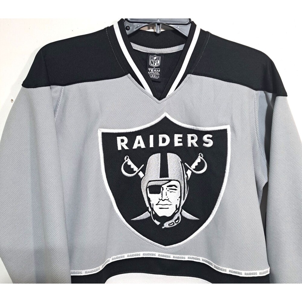NWT NFL Team Apparel Boys Size XL 18-20 Black Raiders Jersey Shirt Long Sleeve - Picture 2 of 12